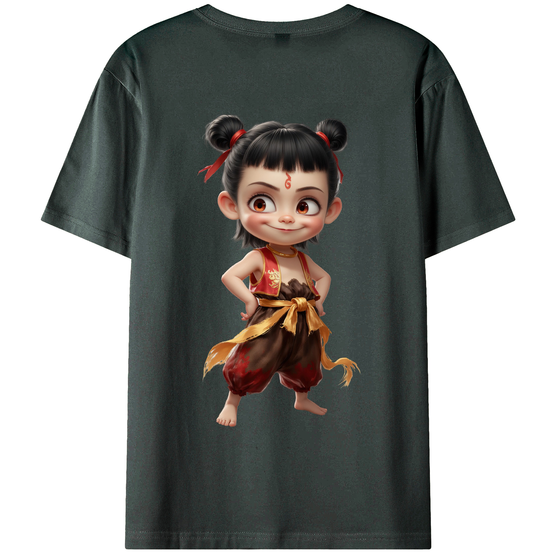 （画像用） Ne Zha 2 ナタ 魔童の大暴れ 綿100％ メンズ半袖Tシャツ（バックプリント） 通気性